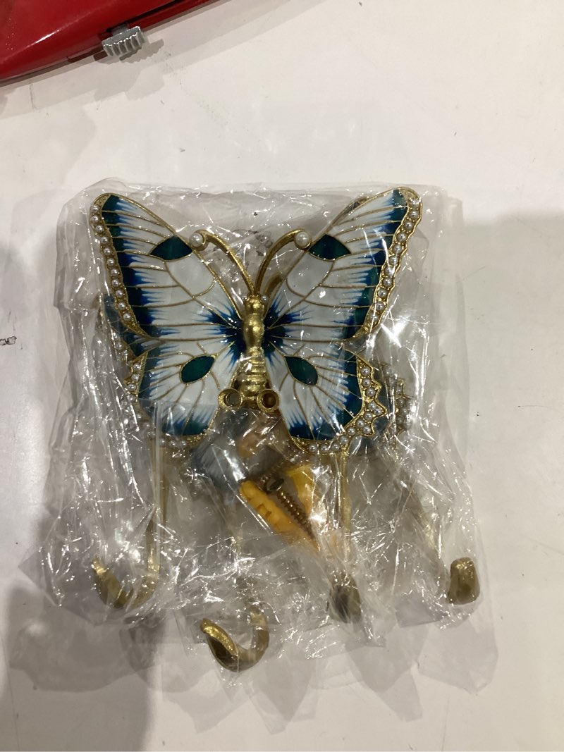 Condition photo showing New/Like New for Vintage Wall Hooks Decorative Rack Hangers, 2 Pack Metal Wall Mounted Hook for Hanging Coats Butterfly in White&Blue