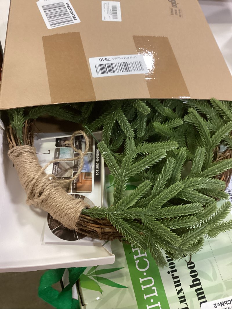 Condition photo showing New/Like New for Dingion Small Norfolk Pine Christmas Wreath 11.8 in Christmas Kitchen Cabinet Norfolk Pine Wreath Mini for Front Door Artificial Farmhouse Rustic Xmas Decor for Window Fireplace Hemp Rope