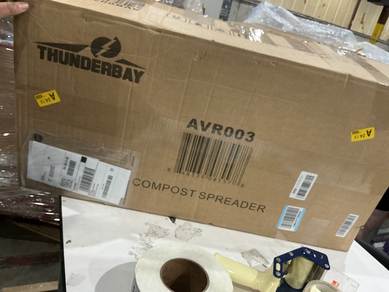 Condition photo showing Good Condition for thunderbay 24" compost spreader garden backyard push/tow-behind roller lawn fertilizer peat moss spreader