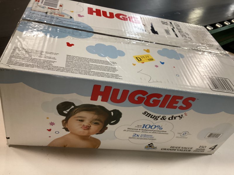 Condition photo showing New/Like New for Huggies Size 4 Diapers, Snug & Dry Baby Diapers, Size 4 (22-37 lbs), 150 Count, Packaging May Vary Size 4 150