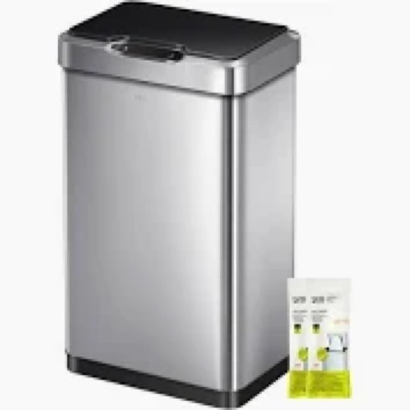 EKO Mirage-T 50 Liter / 13.2 Gallon Touchless Rectangular Motion Sensor Trash Can, Brushed Stainless Steel Finish