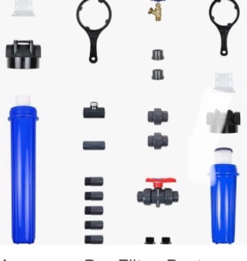 aquasana pre-filter, post-filter & assembly kit bundle | 20" sediment filter | captures dirt, rust & silt | drain valve & shut-off valve | wh-std-install | for whole house systems