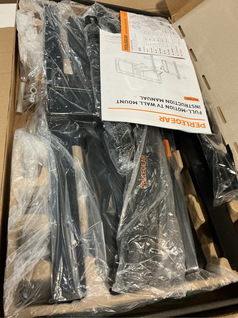 Condition photo showing New/Like New for perlegear full motion sliding tv wall mount for 42-95 inch tvs up to 150 lbs with cable management, fits 12?/16?/24? wood studs, swivel tv mount bracket, tool-free tilt, max vesa 600x400mm pgtvm41b fits 42-95" tvs / max 24" wood stud