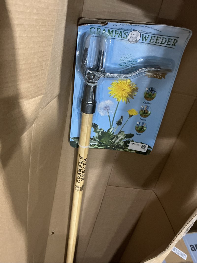 Condition photo showing New/Like New for grampa s weeder - the original stand up weed puller tool with long handle - made with 4-claw steel head design - easily remove weeds without bending  pulling  or kneeling
