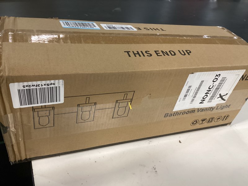 Condition photo showing New/Like New for 3-Light Bathroom Light Fixtures, Brushed Nickel Vanity Lights for Bathroom, Kitchen, Living Room, Modern Bathroom Vanity Lights with Clear Glass Shades 3 LIGHT Brushed Nickel