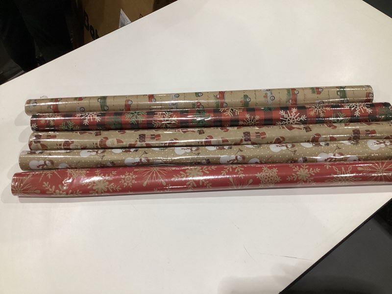 Condition photo showing Good Condition for JAM Paper Assorted Gift Wrap - Christmas Kraft Wrapping Paper - 125 Sq Ft Total - Kids Kraft Christmas Set - 5 Rolls/Pack
