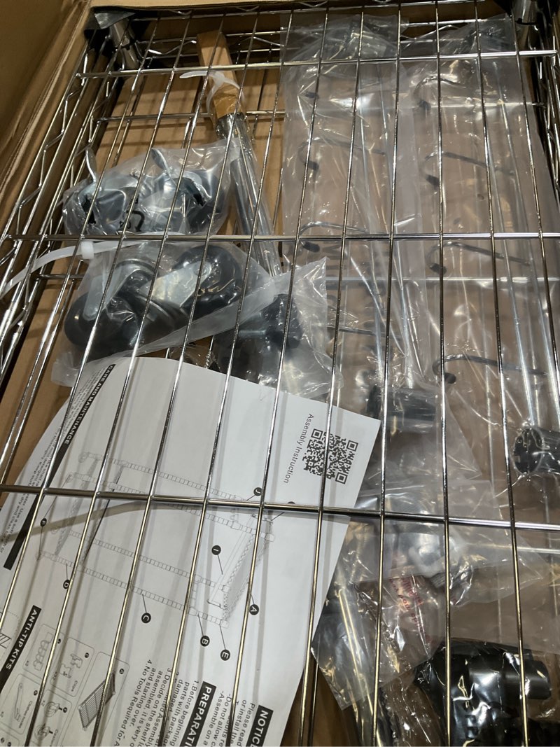 Condition photo showing New/Like New for IZEUK Heavy Duty Rolling Garment Rack with 3 Adjustable Wire Shelves, Hanging Rod & Side Hooks - Mobile Clothes Rack with Wheels, 29.5" W x 15.7" D x 75" H,Chrome Chrome 3 Tier with 2 Rod, 29.5" W x 15.7" D x 75" H