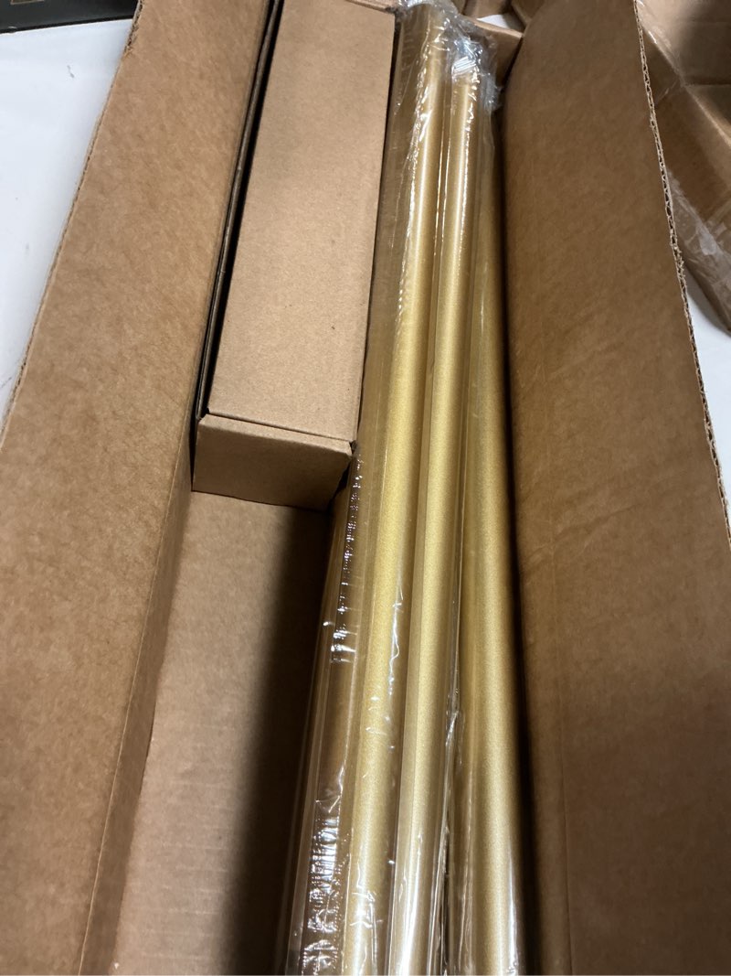 Condition photo showing Good Condition for Gold Curtain Rods for Windows 48 to 84 Inches Adjustable Decorative 1 Inch Diameter Single Window Curtain Rod Set with Classic Finials, Gold Finishing 28"-88" Gold
