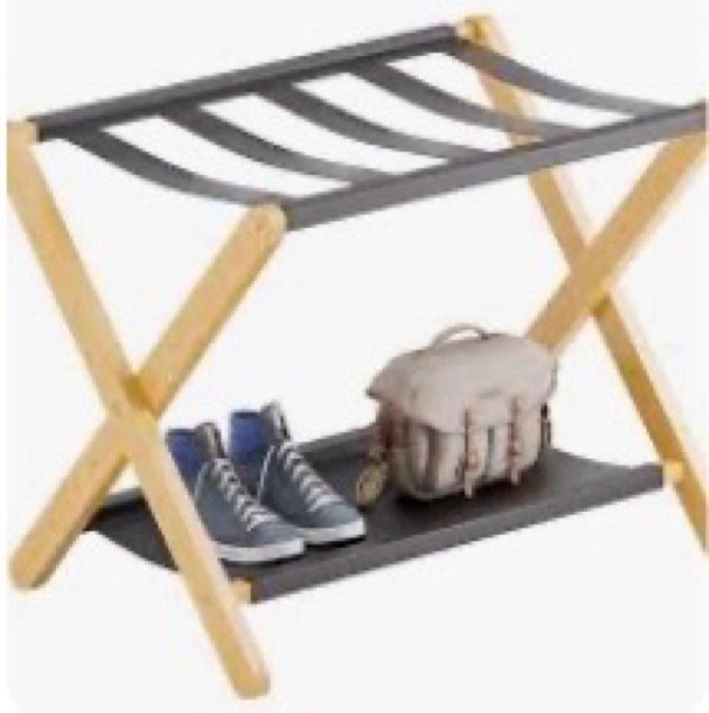 vovala Luggage Rack, Folding Suitcase Stand with Storage Shelf, Premium Bamboo Luggage Holder for Gu