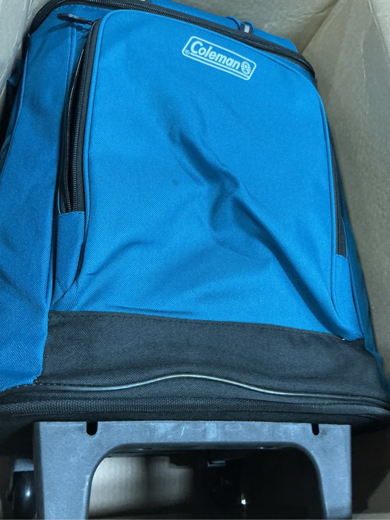 Condition photo showing New/Like New for coleman 42-can soft rolling cooler with wheels, leak-proof portable insulated chiller with 12+ hour ice retention, made with recycled materials blue