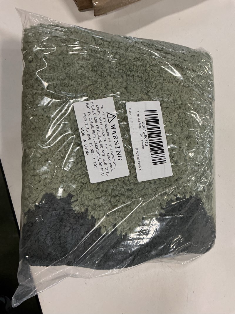 Condition photo showing Good Condition for Uphome Bathroom Rug Runner, Green Long Irregular Shaped Bathroom Rug Absorbent Non Slip, 18x47 Soft Cute Machine Washable Shaggy Microfiber Bath Mat for Floor, Tub, Shower Dark Green 18"x47"