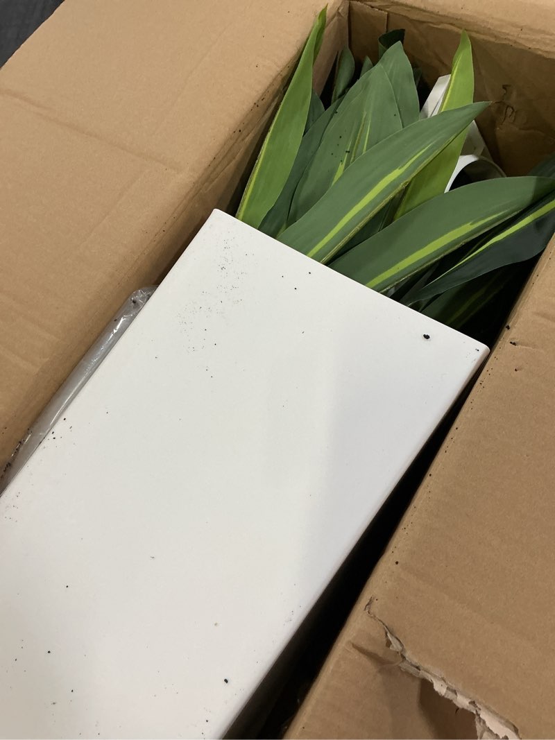 Condition photo showing As Is for dracaena artificial plants indoor, 5ft tall faux tree with white tall planter, fake yucca tree floor plant, artificial trees for home office living room garden decor outdoor, housewarming gift dracaena tree 5ft