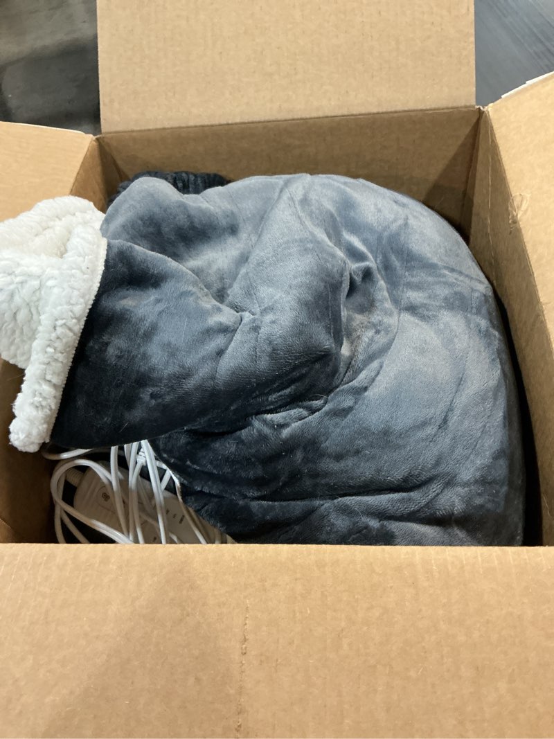 Condition photo showing As Is for Wearable Heated Blanket with Foot Pocket, Electric Wearable Throw Blanket with Sleeves, Hood, Portable Heated Blanket with 8 Heat Levels, 1-10H Auto-off Settings, Gift for Family, Friends, 50*83"