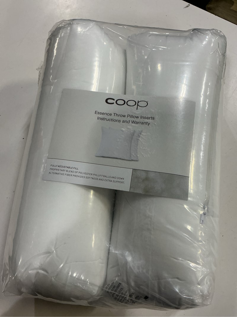 Condition photo showing New/Like New for coop home goods essence adjustable throw pillow inserts 20x20, set of 2, adjustable down alternative cushions for couch, bed, or chair, decorative square pillows for living room, oeko-tex certified essence down alternative 20x20