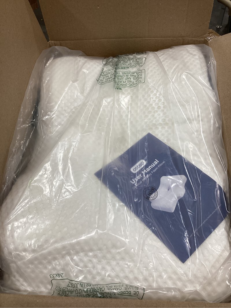 Condition photo showing Good Condition for osteo cervical pillow for neck pain relief, hollow design odorless memory foam pillows with cooling case, adjustable orthopedic bed pillow for sleeping, support for side back sleepers standard high(24.5*16.5*5.2/4.1 inches) white