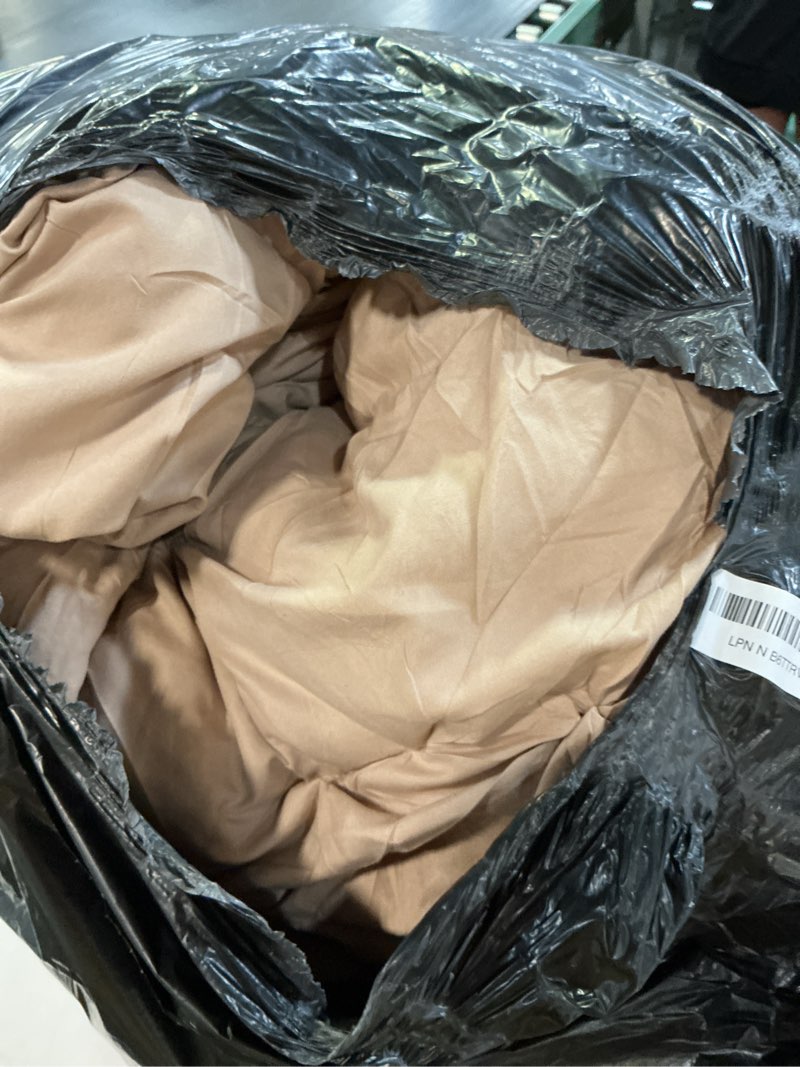 Condition photo showing As Is for cozylux queen comforter set khaki, 7 pieces pintuck bed in a bag, premium khaki comforter queen size, pinch pleat bedding sets with comforter, sheets, pillowcases & shams khaki queen