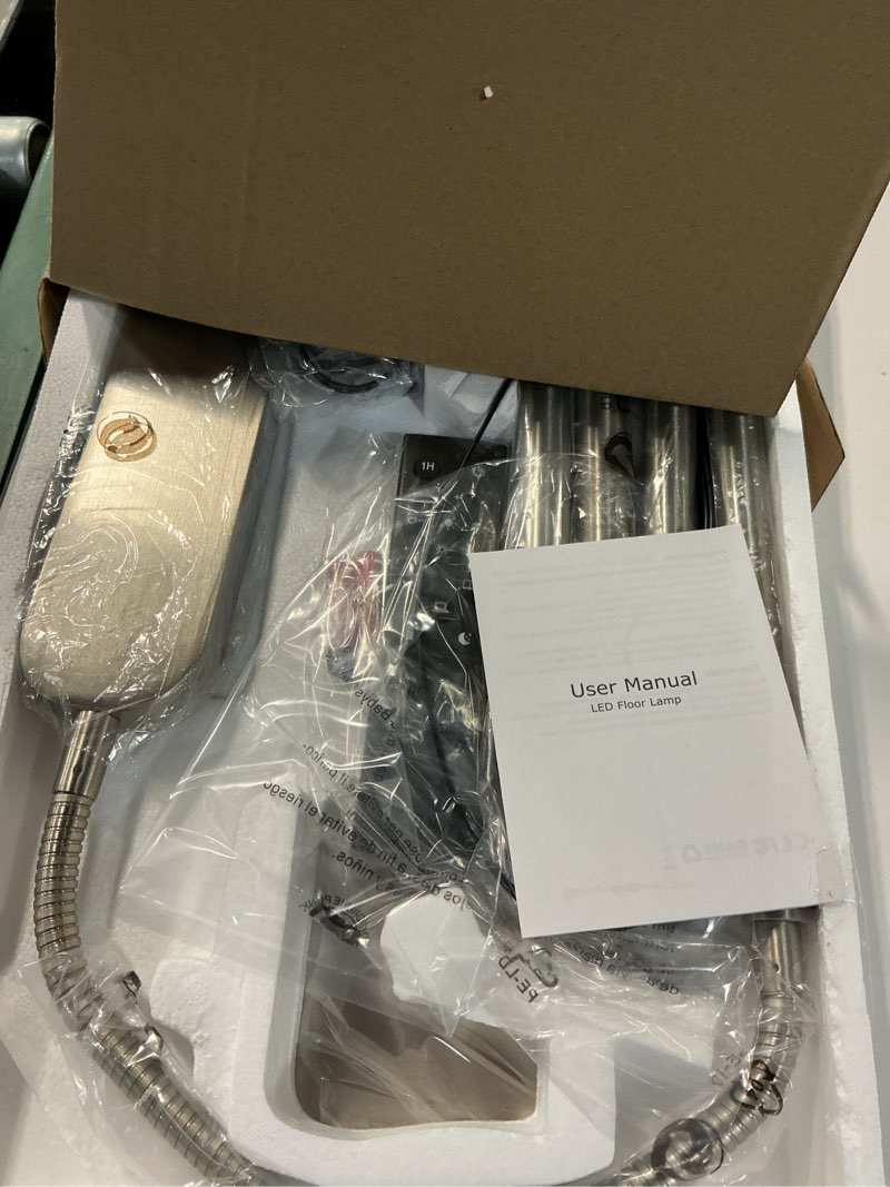 Condition photo showing Good Condition for 15w/1000lm bright led floor lamp with stepless adjustable 3000k-6000k colors and dimmer, remote and touch control reading lamp, adjustable gooseneck floor lamp for living room brushed nickel