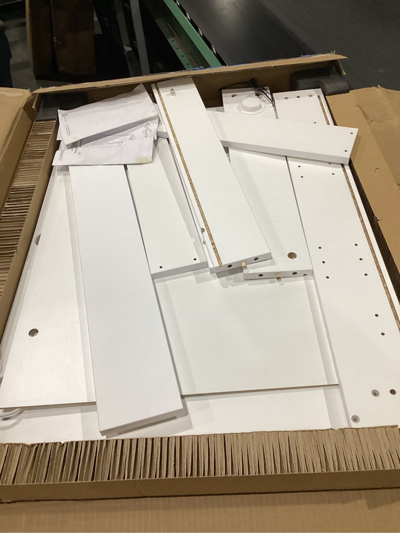 Condition photo showing As Is for 32x24 inch LED Lighted Medicine Cabinet with Mirror, Moisture-Resistant Wood, Dimming Function, 3000K/5500K, Defogger, Adjustable Shelf, Flat-Pack Design – Assembly Required W24 x H32 1 door Straight Corner Door White