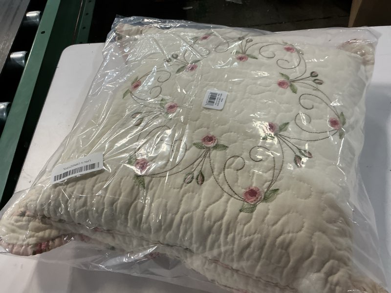 Condition photo showing Good Condition for modern heirloom felisa embroidered square pillow ivory/pink 16" x 16"