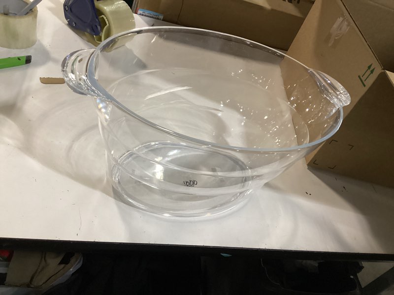 Condition photo showing As Is for Oggi Acrylic Oval Party Tub - Clear Beverage Cooler w/Handles, Wine Cooler, Beer Chiller, Ideal Party Tubs for Drinks, Use Ice Tub for Indoor or Outdoor Bars, 18.5" x 11" Oval Party Tub 18.5-Inch by 11-Inch