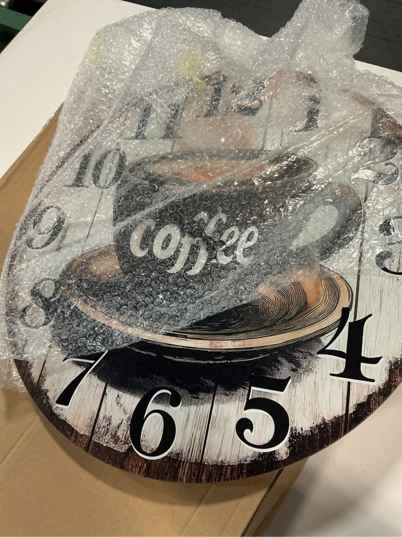 Condition photo showing As Is for Large Kitchen Clock Decor,Decorative Coffee Wall Clocks Battery Operated for Living Room/Cafes/Dining Room (16 Inch) 16'' Coffee