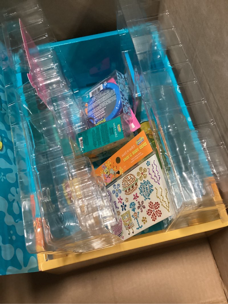 Condition photo showing As Is for wet n wild spongebob squarepants pr box - pineapple house 2-layer collector’s set with makeup & tools for unique f.u.n looks, cruelty-free 12 piece set spongebob