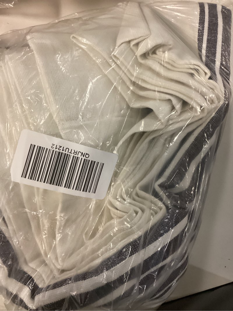 Condition photo showing New/Like New for coastal stripe linen cotton true blackout curtain - single panel, 48x84, ivory/navy