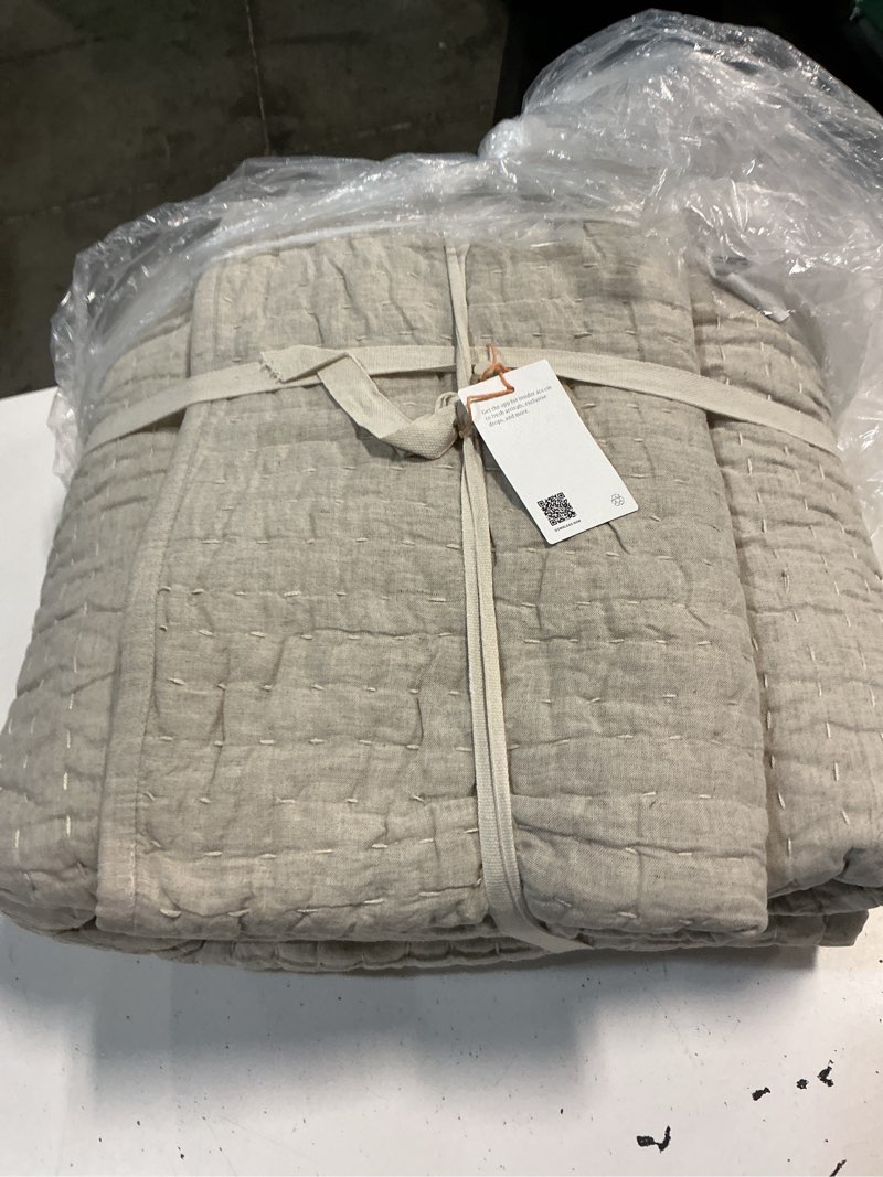 Condition photo showing New/Like New for quince european linen cotton stitch quilt set, king/cal king, natural