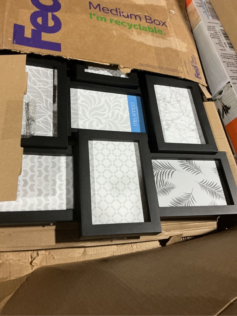 Condition photo showing As Is for melannco collage picture frame for wall, holds 12 photos - six 4x6 and six 6x4 images, 18x23 inch black plastic frame, hang horizontal or vertical, gallery wall decor 18 x 23 inch black