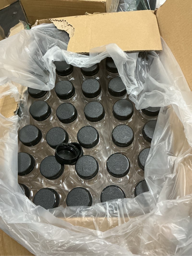 Condition photo showing Good Condition for kaderron 40pcs 12oz plastic juice bottles with caps, empty pet disposable plastic bottles, clear bulk drink containers with black tamper evident lids for juicing, drinking and other beverages 12 ounces