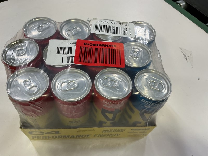 Condition photo showing New/Like New for  (BBD :09/2026 )) C4 Energy Drinks Variety Pack, Sugar Free Pre Workout Performance Drink With No Artificial Colors or Dyes, Zero Calorie, Coffee Substitute or Alternative, 4 Flavor Variety 12 Pack C4 Energy Official Variety Pack 12 Fl Oz (Pack of 12)