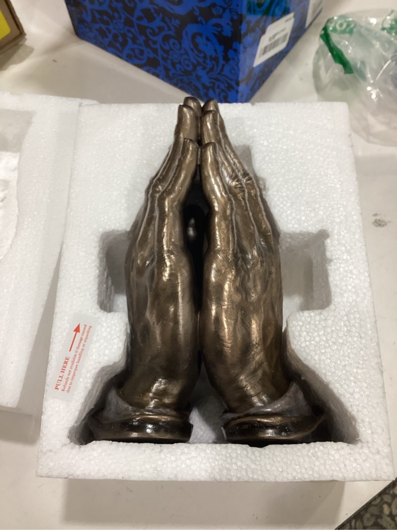 Condition photo showing Good Condition for 7.75 inch praying hands cold cast bronze material figurine
