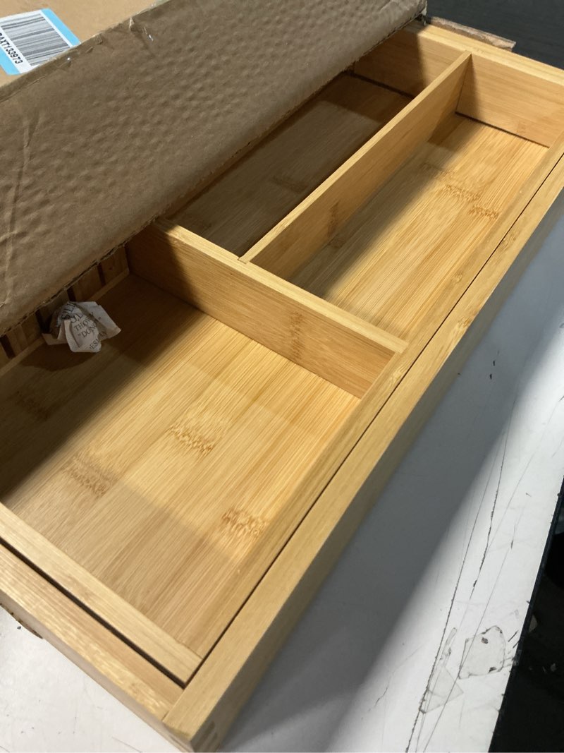 Condition photo showing Good Condition for VaeFae Extra Large Kitchen Utensil Holder, Bamboo Silverware Drawer Organizer, Expandable Cutlery Organizer with Knife Block, Multifunctional Drawer Divider 17.91" to 31.1" wide