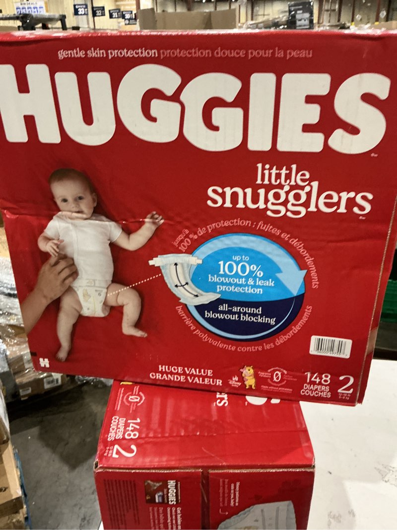 Condition photo showing New/Like New for huggies size 2 diapers, little snugglers baby diapers, size 2 (12-18 lbs), 148 count, packaging may vary