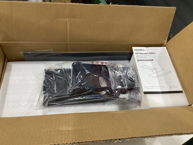Condition photo showing New/Like New for huanuo keyboard tray under desk, 360 adjustable ergonomic sliding keyboard & mouse tray, under desk keyboard tray slide out, keyboard holder under desk for typing in home, office work, 25"w x 9.84"d black