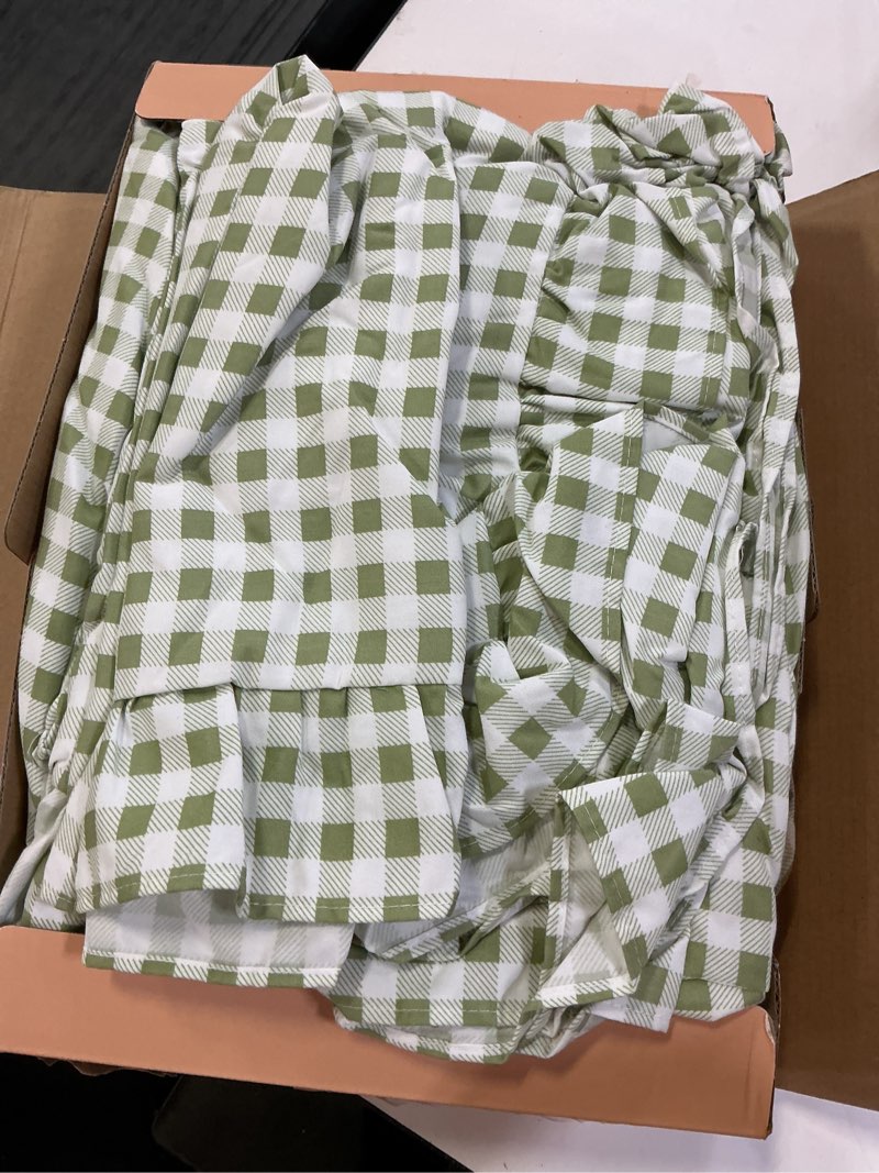 Condition photo showing Good Condition for gingham queen sheet set, lightweight super soft brushed microfiber plaid bed sheets with 16" deep pocket, 4 piece ruffle farmhouse bedroom decor, sage green sage green queen