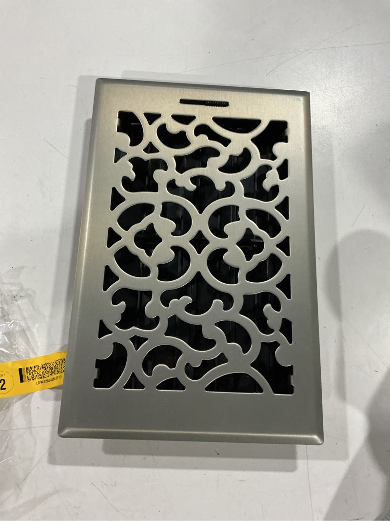 Condition photo showing Good Condition for allen + roth 6-in x 10-in maximum airflow steel satin nickel savannah design floor register