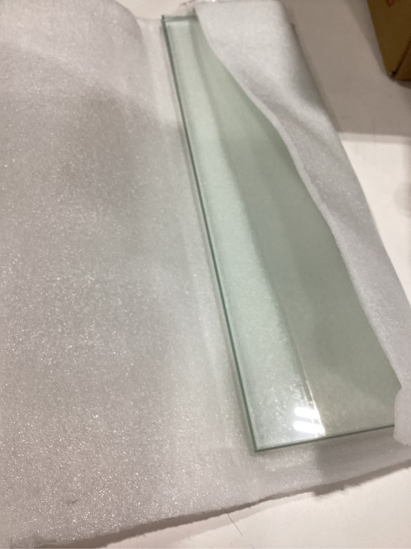 Condition photo showing Good Condition for 1 pcs 3-3/8" x 12" 3/8" glass shelf for shower niche, tempered glass shelf floating shelves for bathroom essentials diy storage decoration, easy install support plate 1 3-3/8" x 12" 3/8"