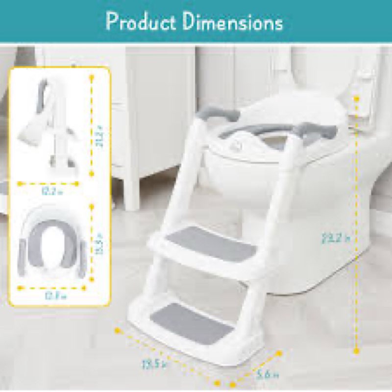 forbena potty training toilet seat with step stool ladder, toddler kids potty seat for boys girls, non slip foldable toilet training seat with soft cushion, comfortable handles (white-grey)