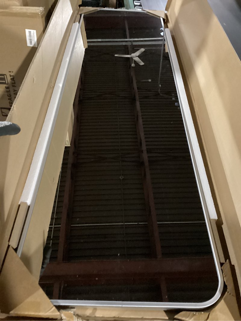 Condition photo showing New/Like New for 57x16 Door Hanging Full Length Mirror, Floor Stand (Height 5.7ft just Body in1.3ft) Wall Mounted Metal Frame Rectangle Dressing Mirrors for Bedroom Bathroom Room 57 inch Silver Silver 57"L x 16"W