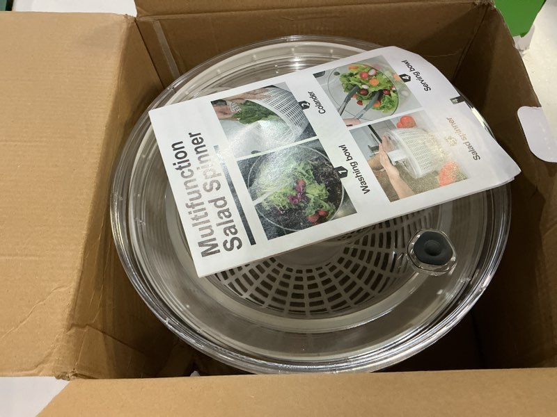 Condition photo showing New/Like New for ourokhome 6.3 qt salad spinner with fully removable lid, large lettuce dryer with one-hand press pump, instant stop brake button and retractable handle, vegetable washer & spinner for greens and herbs 6.3 qt black