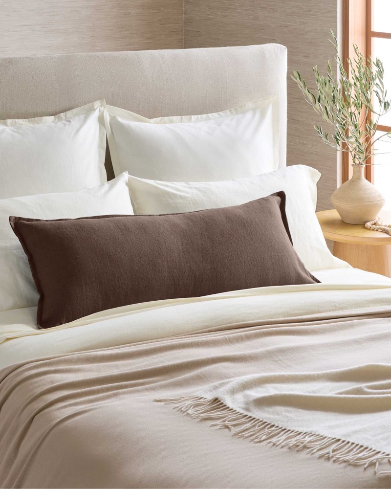 quince, european linen flange edge one pillow cover 36”x14”espresso