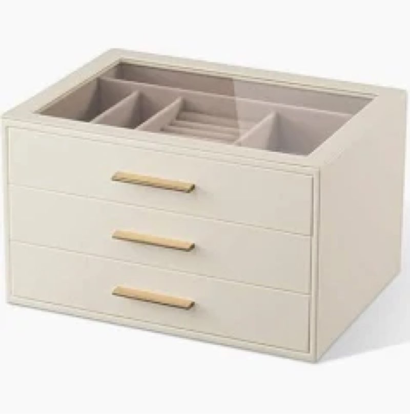 pickpiff jewelry box organizer case for women: 5-layer jewelry storage case with glass window, ivory