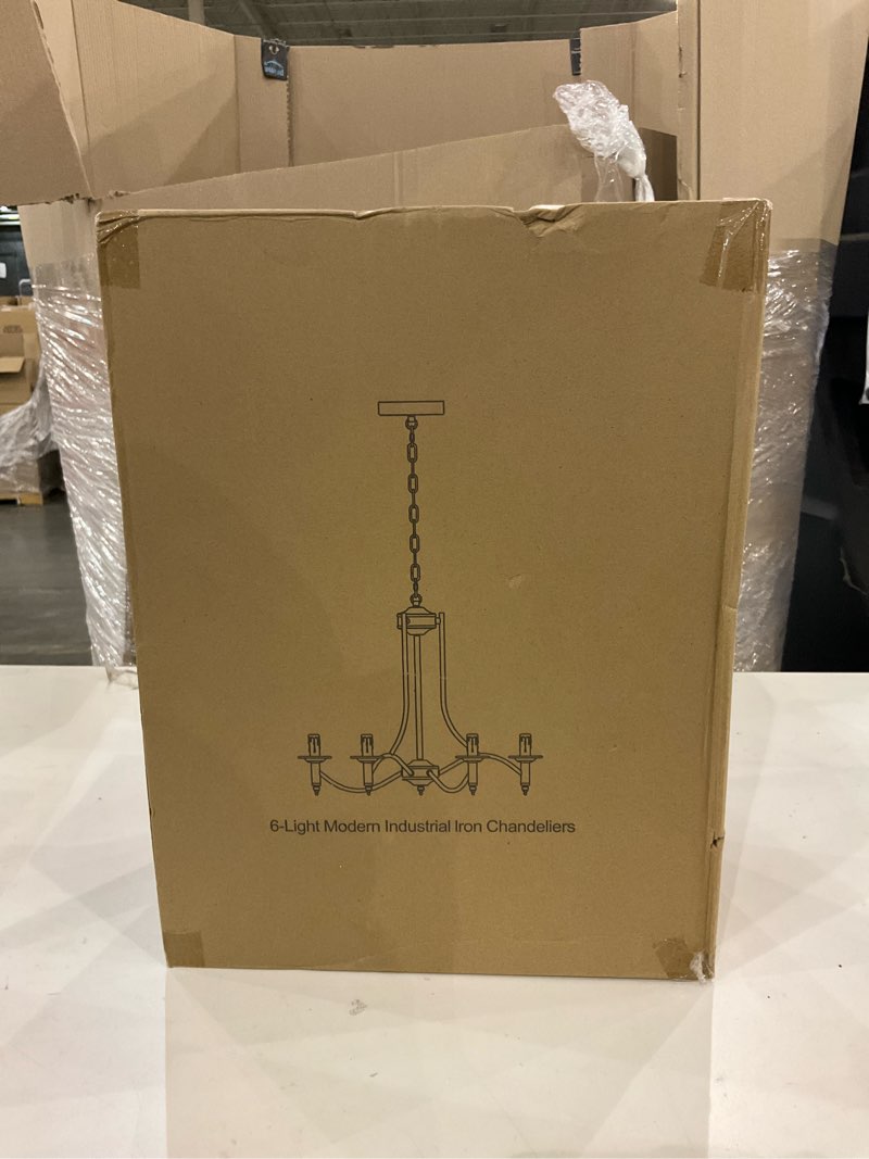 Condition photo showing New/Like New for Brightever Black Chandelier, 6-Light Farmhouse Chandelier for Dining Room Lighting Fixtures, Modern Candle Hanging Pendant Lights Fixture for Living Room Kitchen Foyer Island Entryway Hallway Bedroom