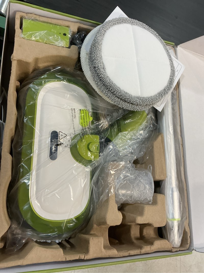 Condition photo showing New/Like New for vmai cordless electric mop with water spray & detachable battery, rechargeable floor spin mop & scrubber with led headlights, washable pads, lightweight for hardwood tile marble floor cleaning