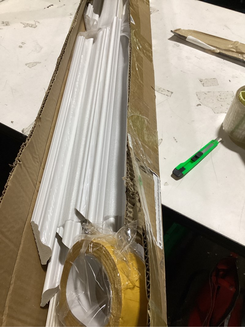 Condition photo showing As Is for (similar to )20ft×0.9'' peel and stick wall molding trim,flexible molding trim self adhesive chair rail panel molding,crown molding peel and stick molding trim for walls,door trim (white, 20ft×0.9'') white 20ft×0.9''