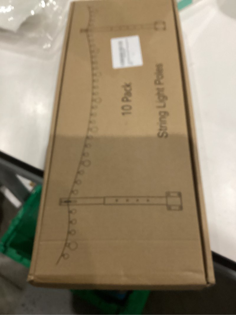 Condition photo showing New/Like New for String Light Poles for Deck 10 Pack, Outside Retractable 2.8 FT Lighting Poles for Fence with Bracket to Hanging String Lights Outdoor Wall Mounting Stand for Patio Garden Backyard Wedding Party 10 packs