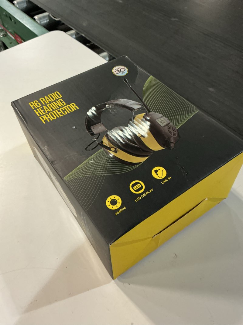 Condition photo showing New/Like New for bjking am/fm radio headphones with digital display, 30db am fm hearing protection safety ear muff, ear protection headphone for mowing, landscaping, shooting and construction black-yellow