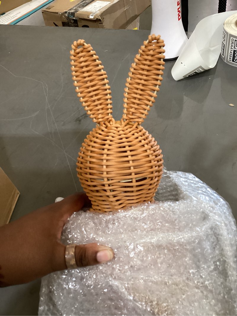 Condition photo showing Good Condition for thyle 1 pcs neutral easter rattan bunny decoration, 13.8 inch morden woven rabbit tabletop centerpiece with 3.28 ft string light, rabbit ornament for mantel fireplace easter home tiered tray decor