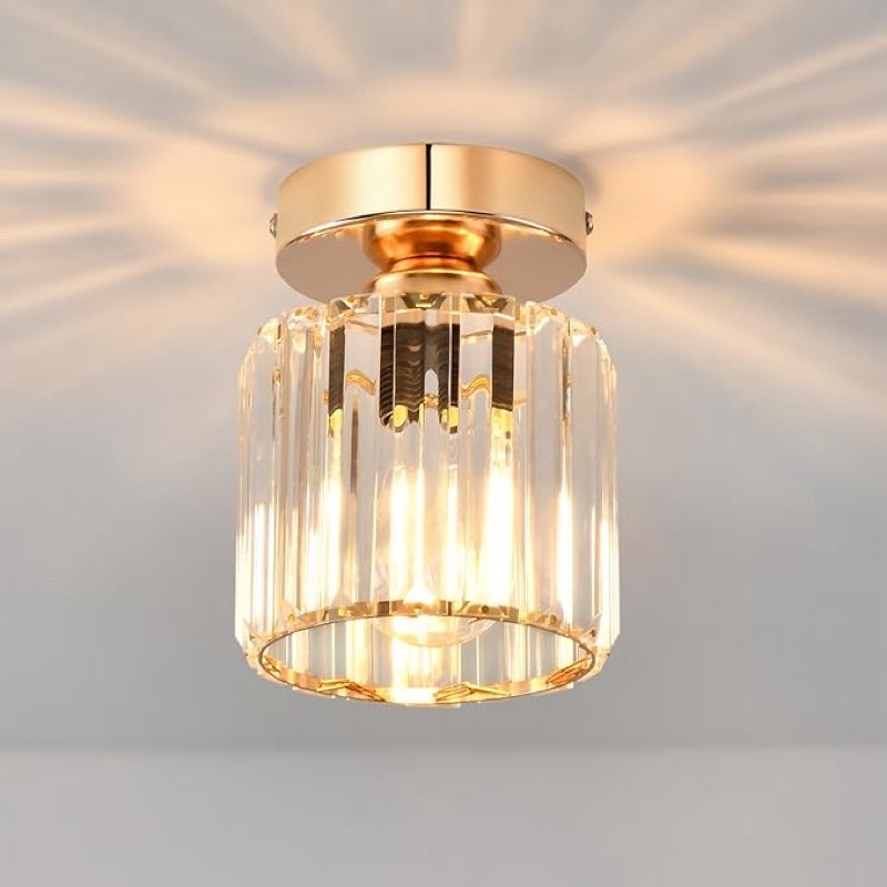 ANWIO Modern Crystal Ceiling Light Fixture, Gold Crystal Chandelier Kitchen Light Fixture, Semi Flus